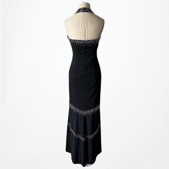 Vintage Y2K 90s Black Purple V-Neck Beaded Bodycon Maxi Formal Prom Dress Size M - Picture 5 of 8